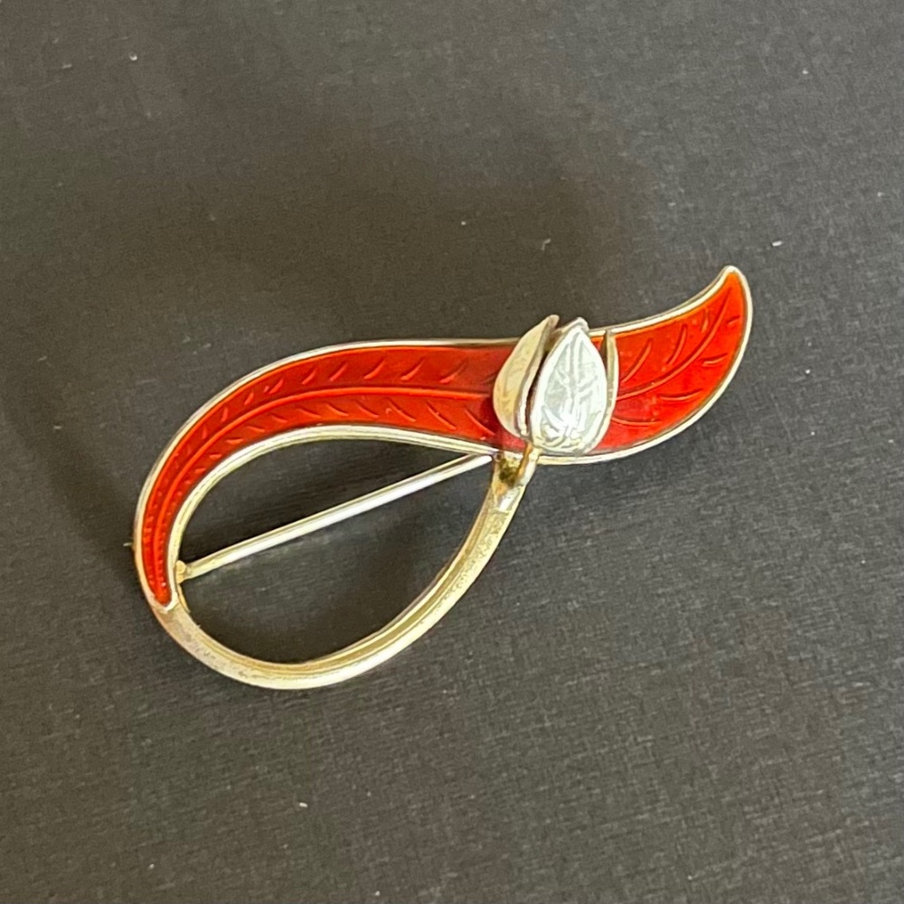 VINTAGE Sterling Silver Enamel Flower Pin Brooch by Aksel Holmsen